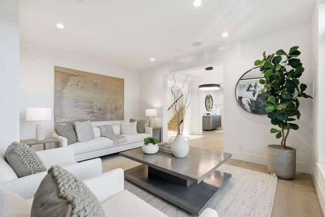 a living room with furniture flowerpot and a potted plant