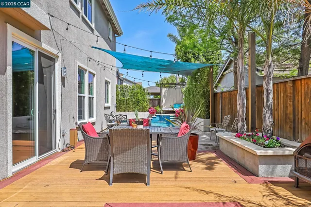 a garden view with a seating space