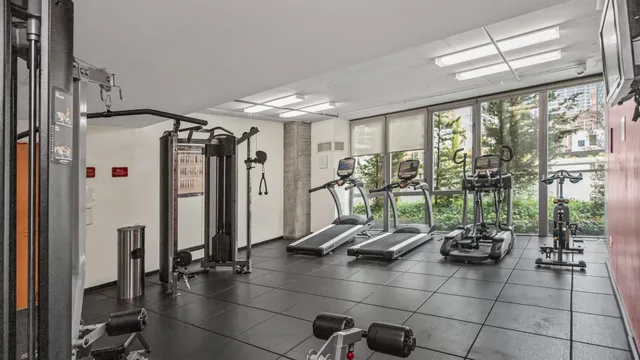 a view of a room with gym equipment