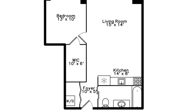 a picture of floor with a bathroom and a sign