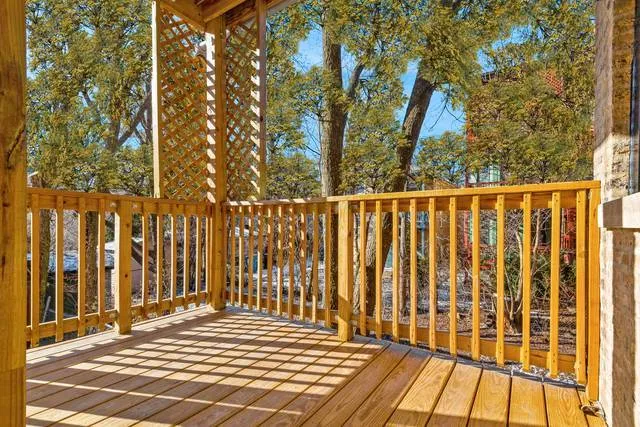 a view of wooden balcony