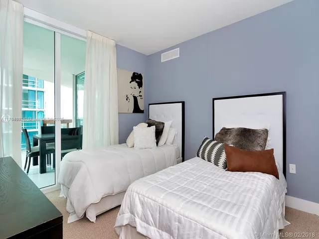 a bedroom with two beds and painted walls