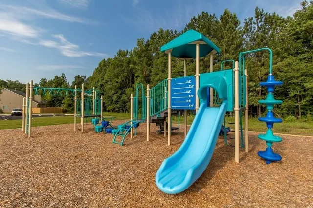 a view of a park with slide