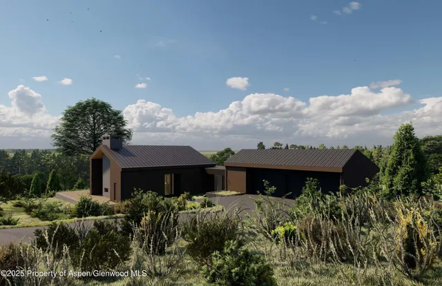 a view of a house with a yard and potted plants