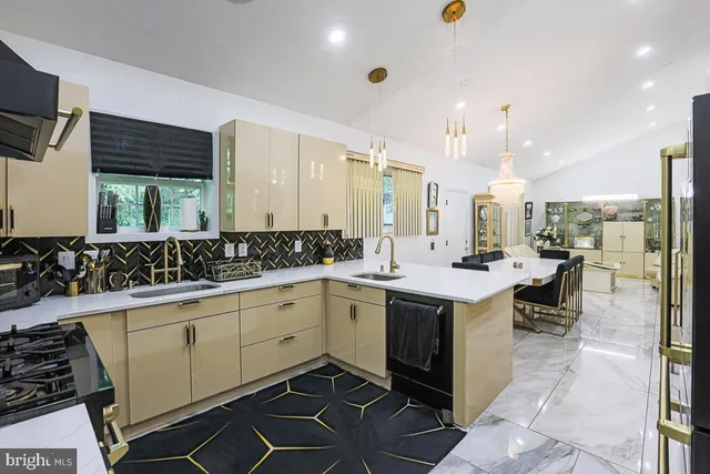 a kitchen with a sink and cabinets