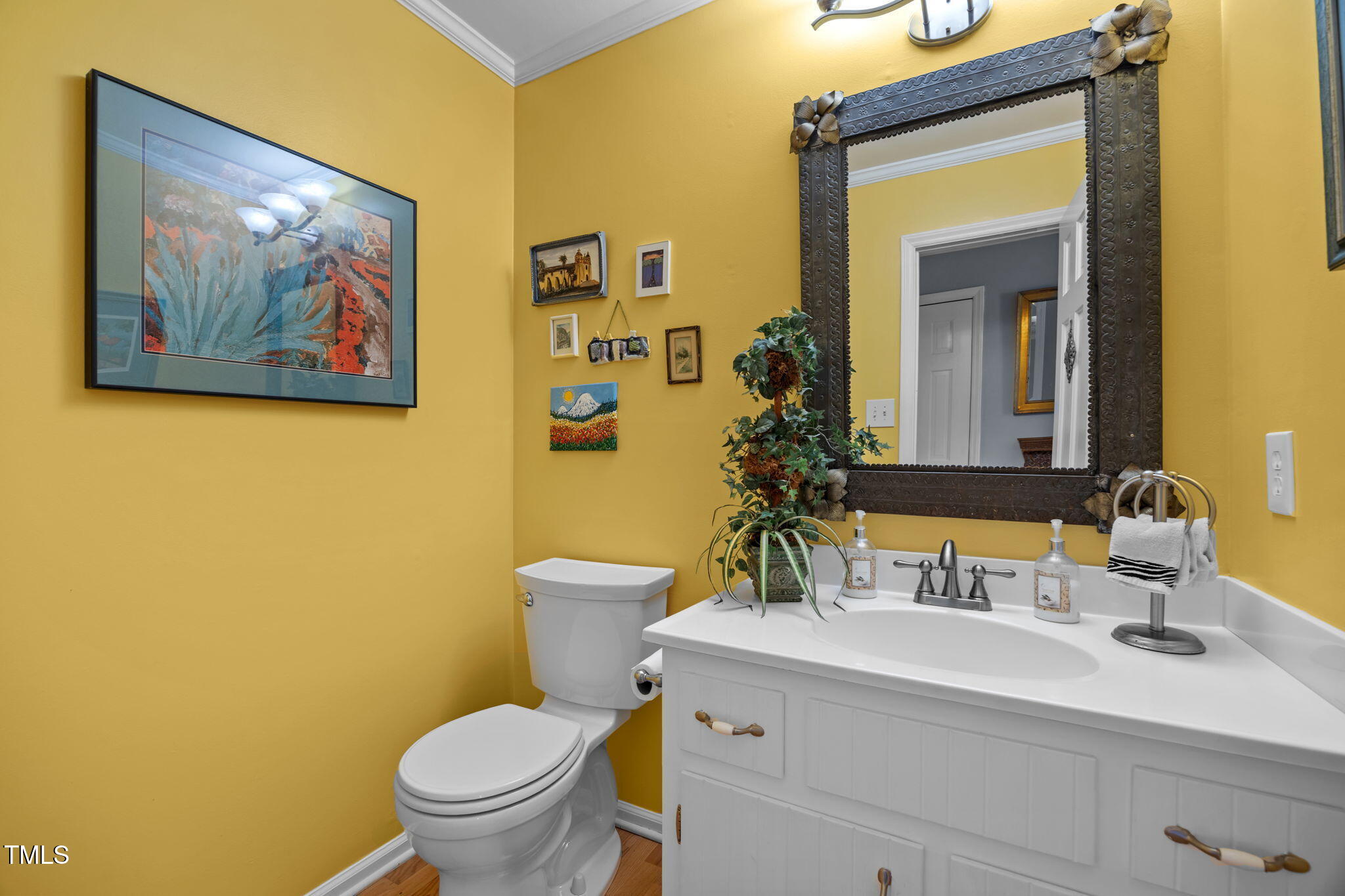 8009 Running Cedar Trail Raleigh, NC 27615 - Photo 20 of 42 a bathroom with a toilet sink and mirror