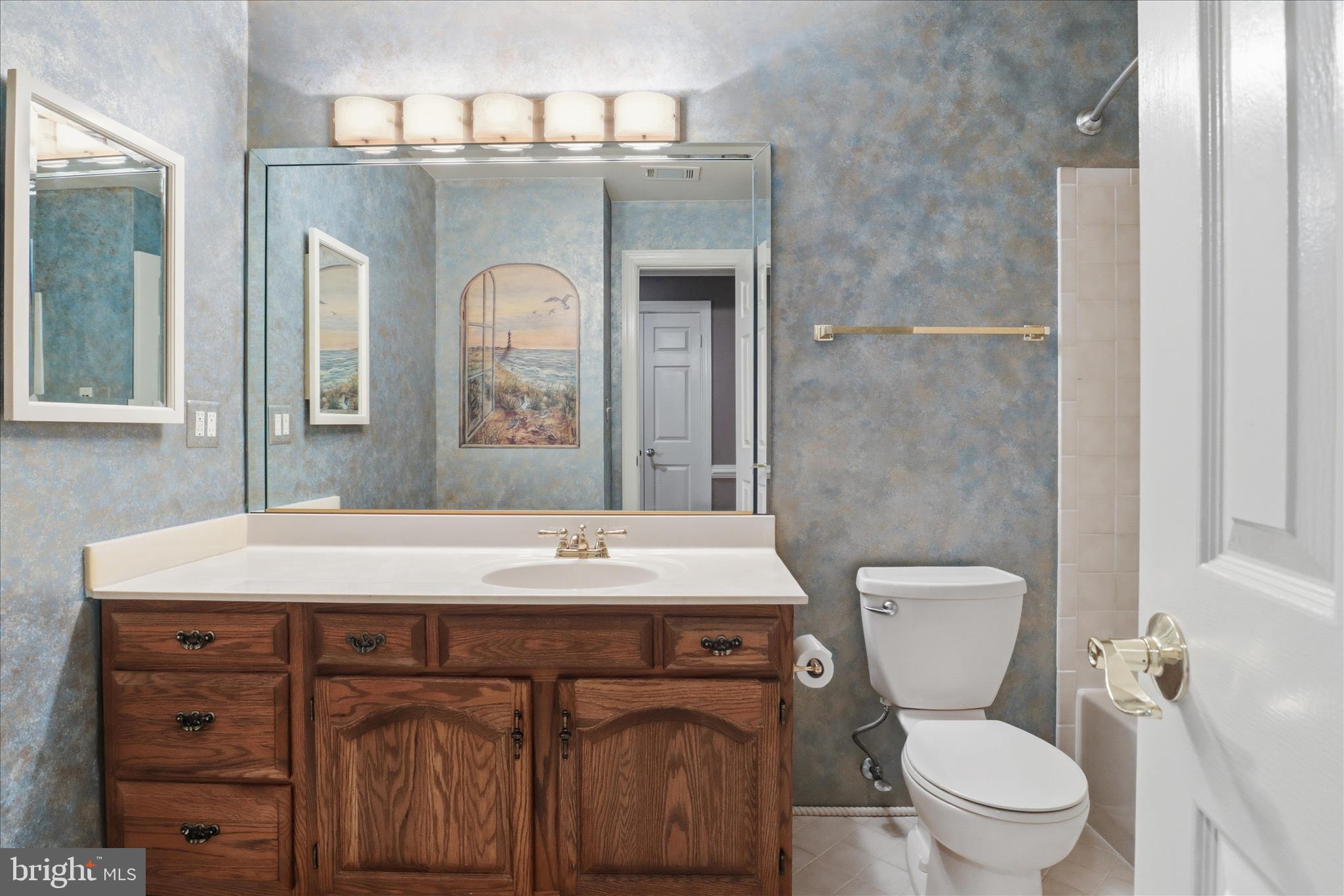 6809 Spout Lane Fairfax Station, VA 22039 - Photo 35 of 81 a bathroom with a toilet a sink and mirror