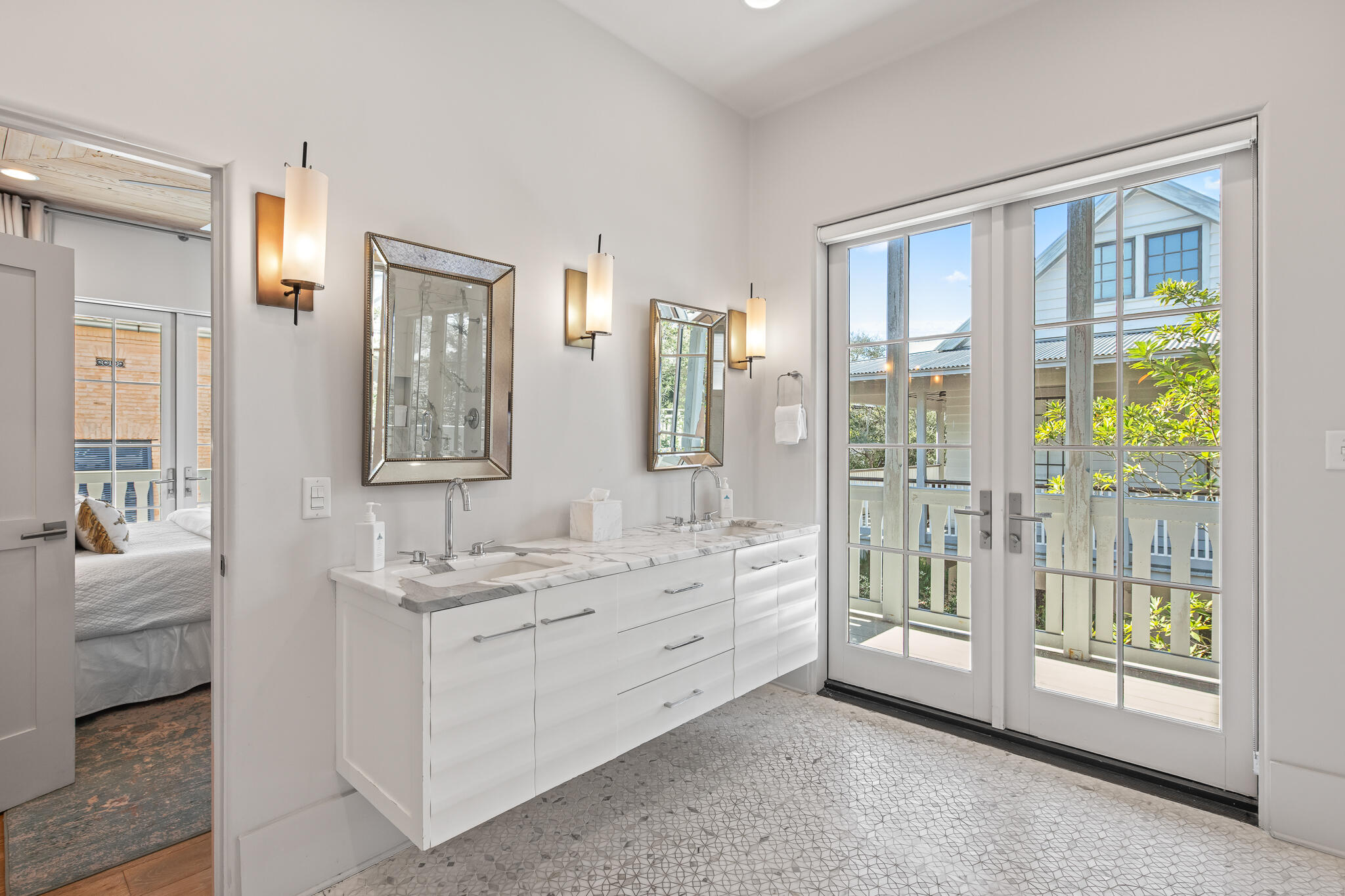 188 Round Road Inlet Beach, FL 32461 - Photo 43 of 98 a spacious bathroom with a double vanity sink and a mirror