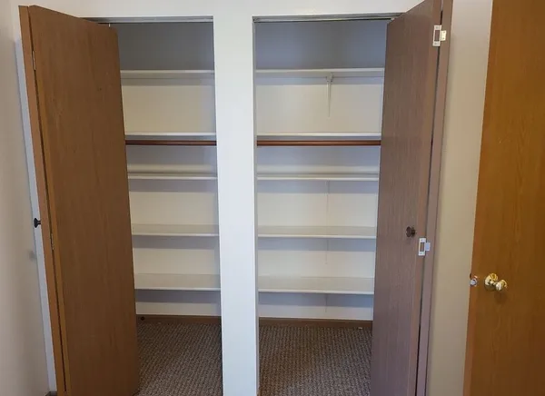 a view of walk in closet with empty racks