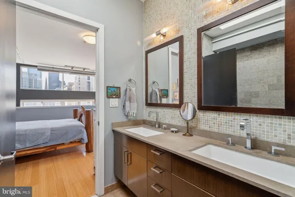 a bathroom with a bathtub