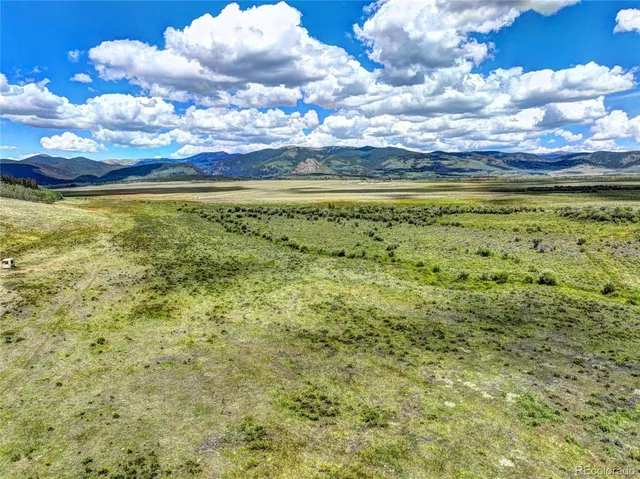 a view of a field with an trees