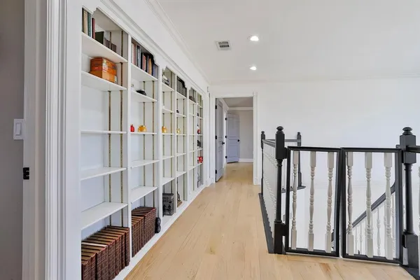 a view of staircase with lots of windows