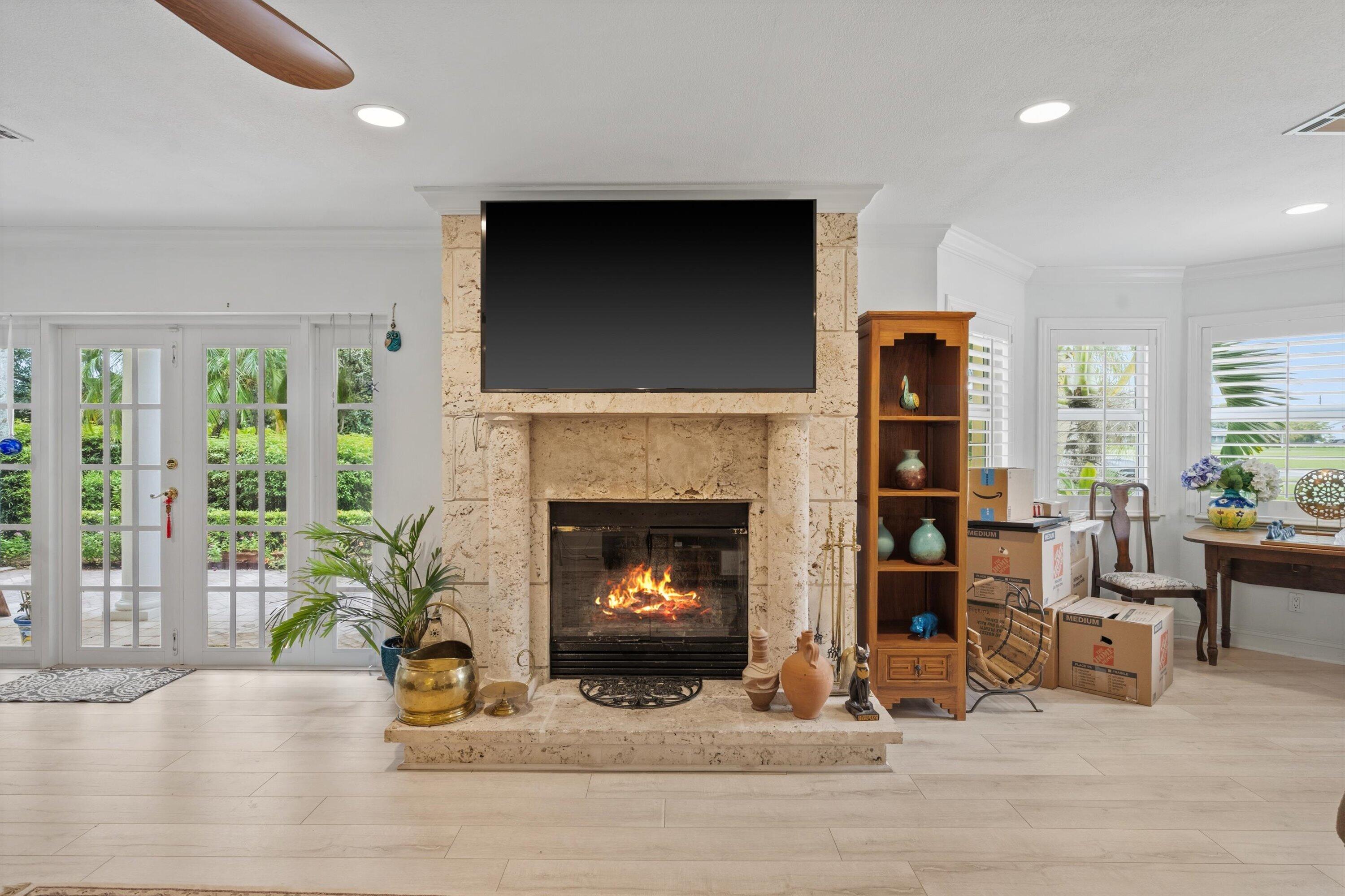 10861 Denoeu Road Boynton Beach, FL 33472 - Photo 10 of 75 Stone Wood Burning Fireplace