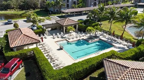 an outdoor space with furniture