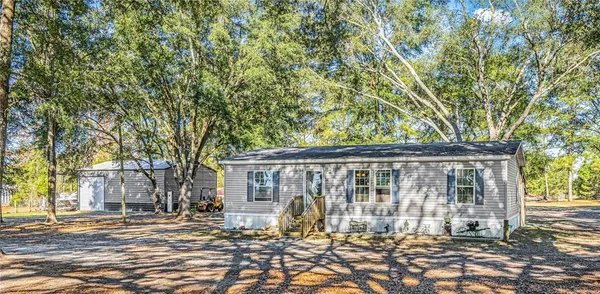 front view of a house with a large tree