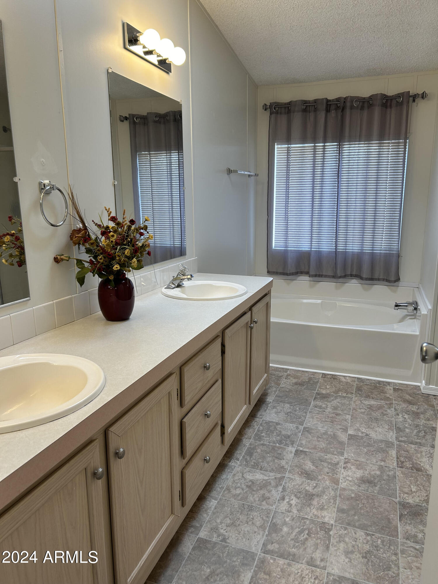 301 South Signal Butte Road, Unit 938 Apache Junction, AZ 85120 - Photo 7 of 11 a bathroom with a double vanity sink and a bathtub