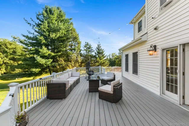 a view of a roof deck with couches and potted plants