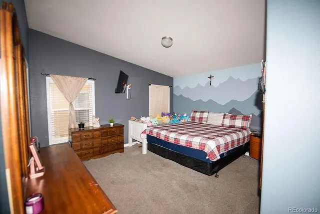 a bed room with a bed and a walk in closet