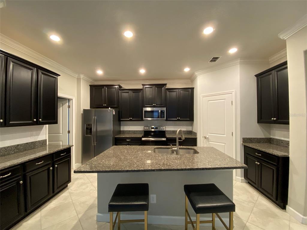 10049 Victory Gallop Loop Ruskin, FL 33573 - Photo 3 of 22 a kitchen with stainless steel appliances granite countertop a stove refrigerator sink and microwave