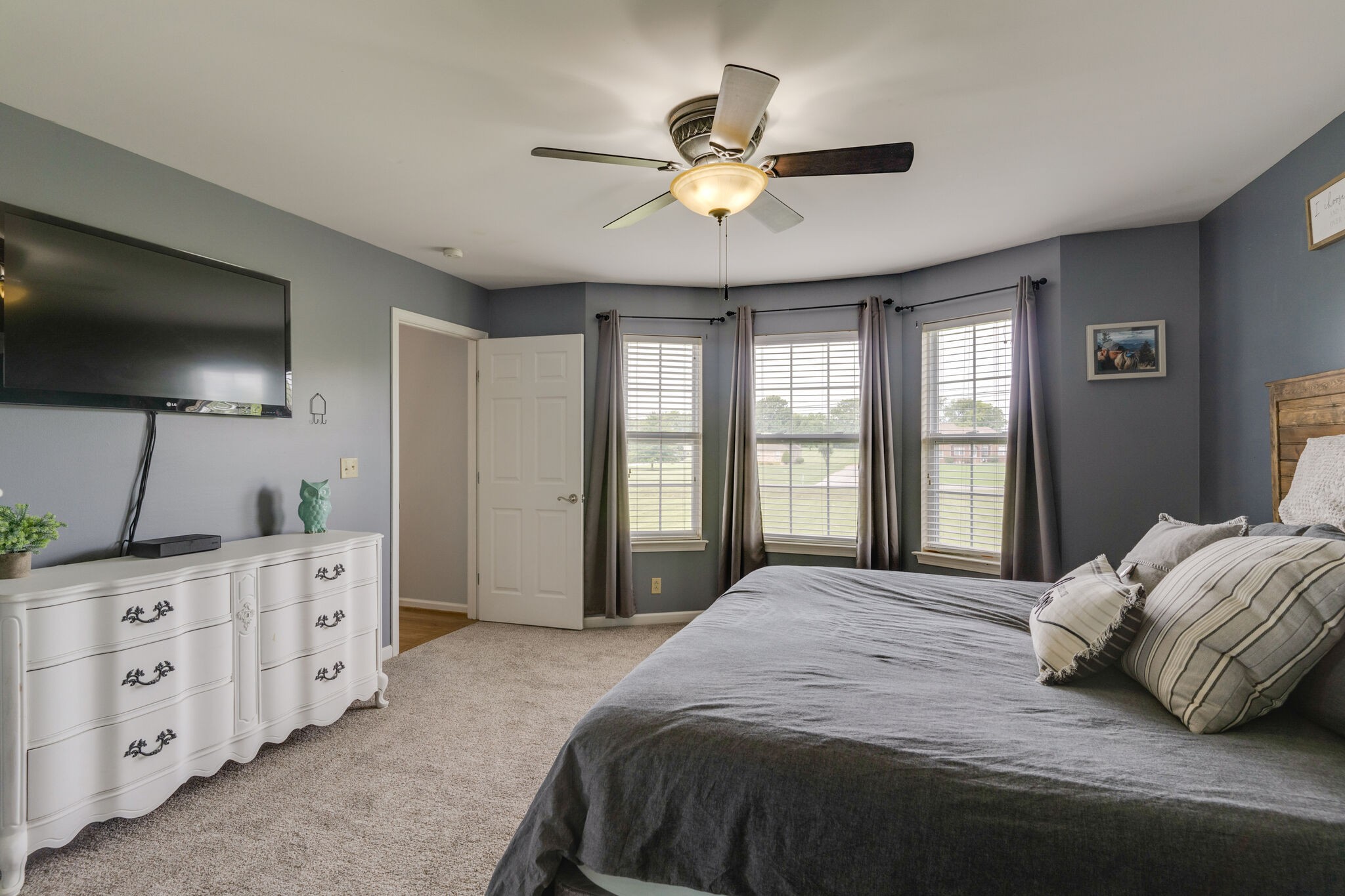 5259 East Robertson Road Cross Plains, TN 37049 - Photo 11 of 28 a bedroom with a large bed and a flat tv screen on dresser