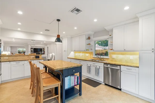 a kitchen with lots of counter top space