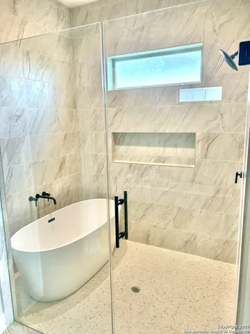 a bathroom with a tub