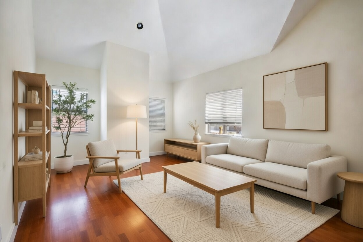 706 West 22nd Street, Unit 306 Austin, TX 78705 - Photo 18 of 19 a living room with furniture wooden floor and a large window