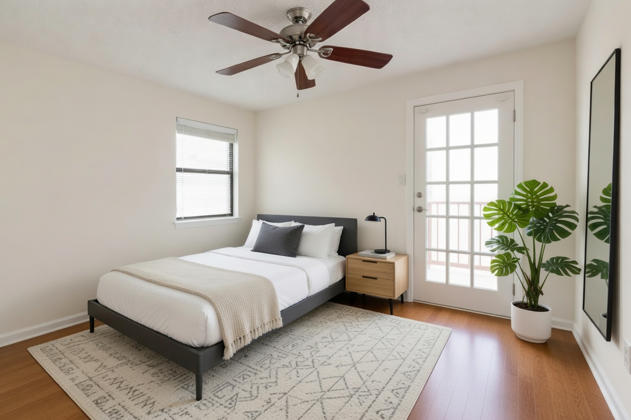 706 West 22nd Street, Unit 306 Austin, TX 78705 - Photo 4 of 19 a bedroom with a large bed and a potted plant