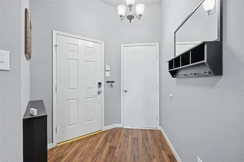 a view of a livingroom with a chandelier