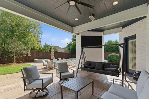 a building outdoor space with patio furniture