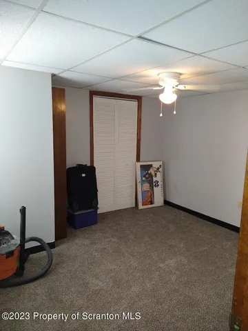 a view of a small space with a door