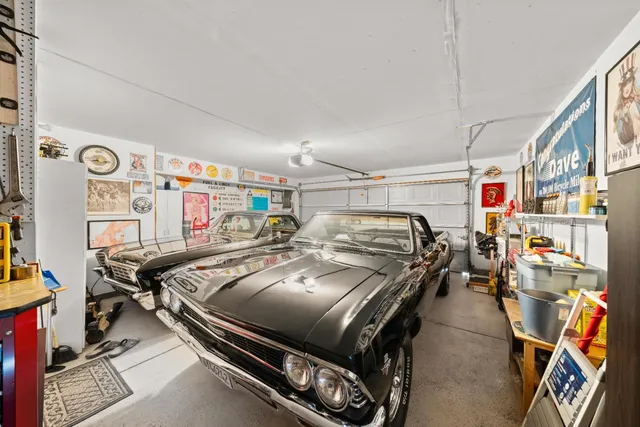 a storage room with lots of gym equipment