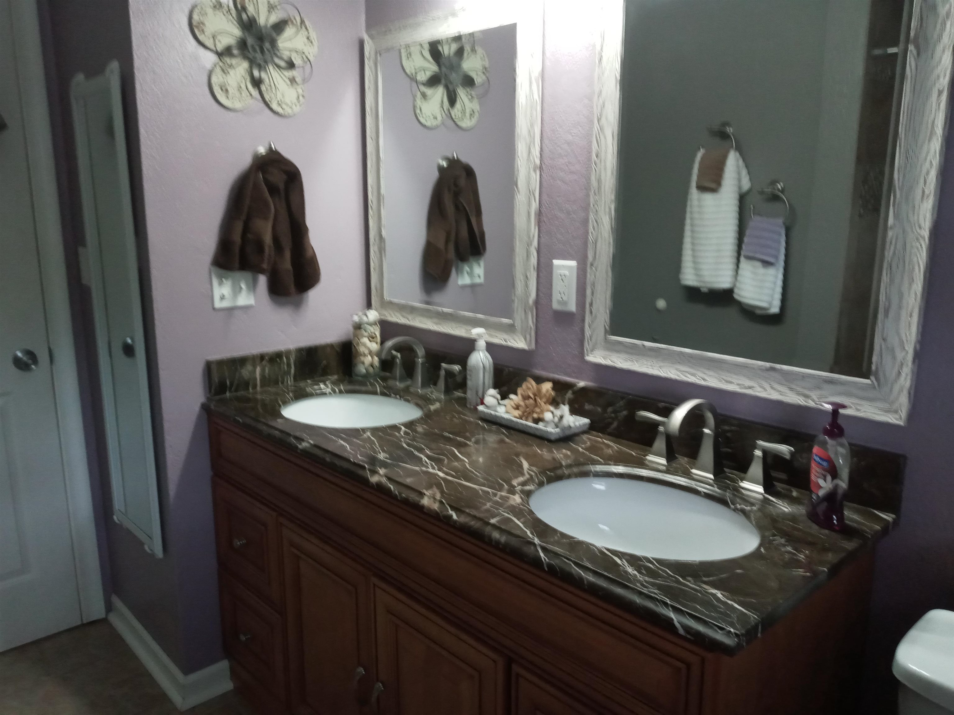 207 Westfield Road Winnebago, IL 61088 - Photo 19 of 27 a bathroom with a double vanity sink and a mirror