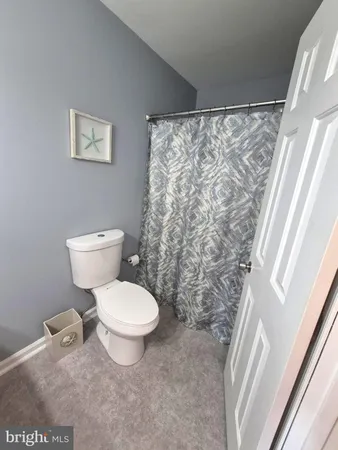 a white toilet sitting next to a shower curtain
