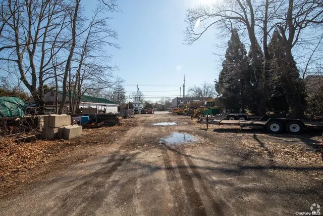 a view of a yard with large trees