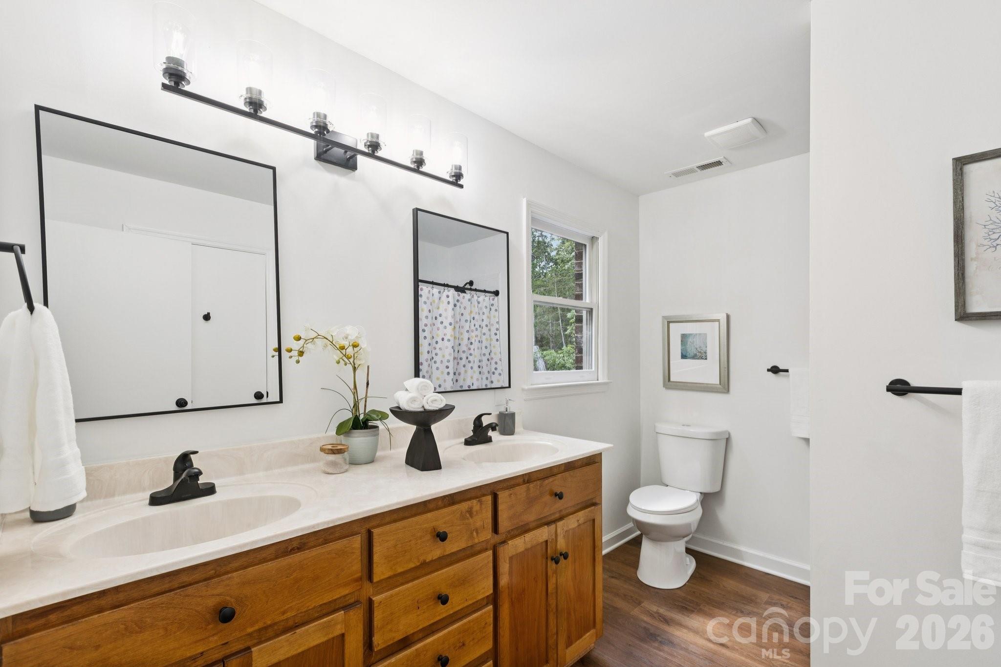 3090 Goblet Road Richburg, SC 29729 - Photo 30 of 48 a bathroom with a toilet sink double vanity and mirror