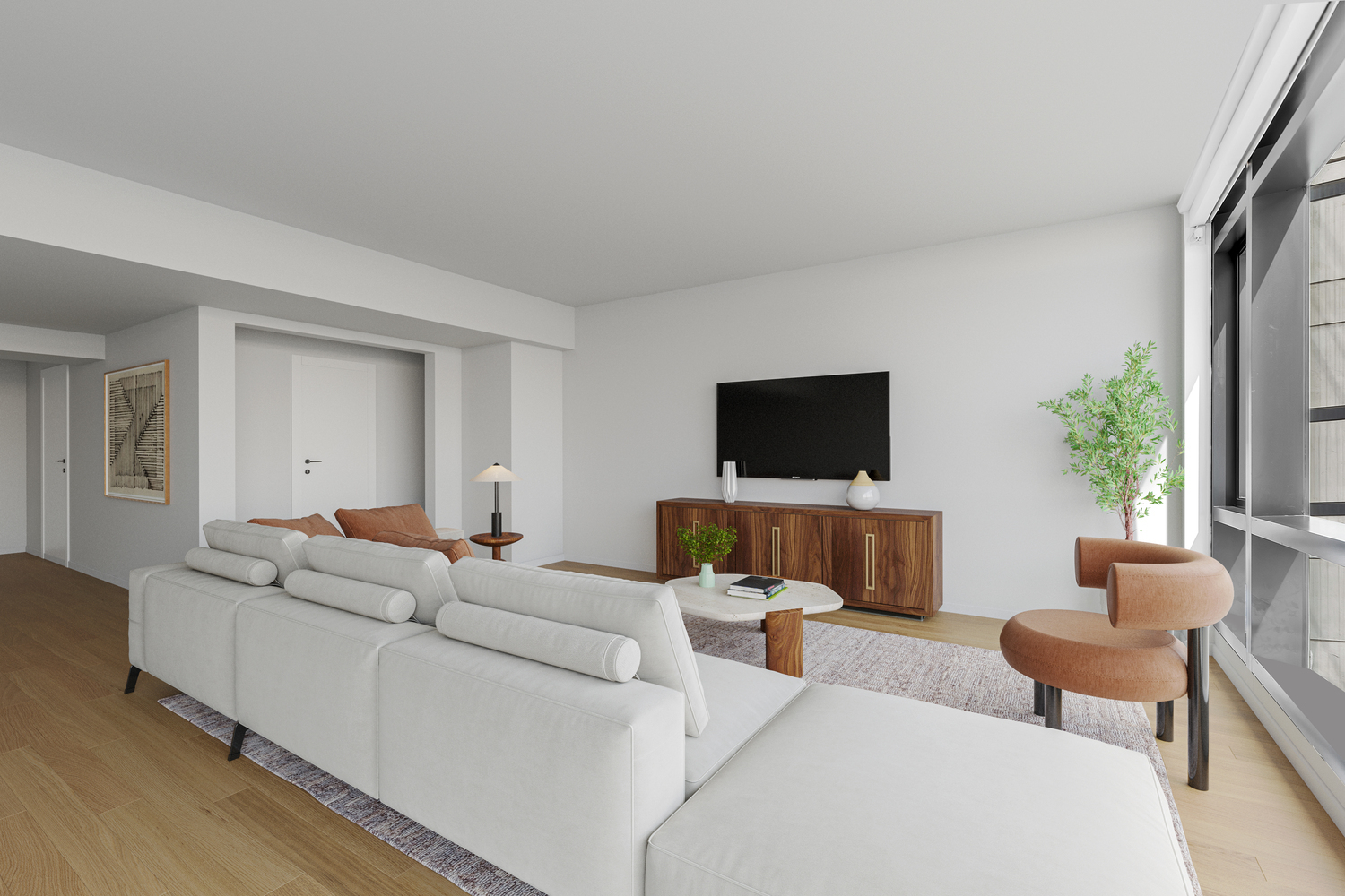 170 East End Avenue, Unit 2G Manhattan, NY 10128 - Photo 4 of 27 a living room with furniture and a flat screen tv