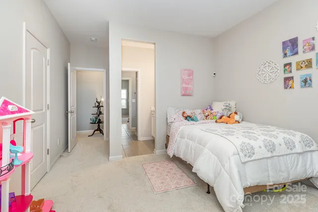 a bedroom with a bed and a closet