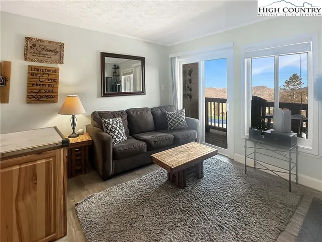 a living room with furniture and a rug