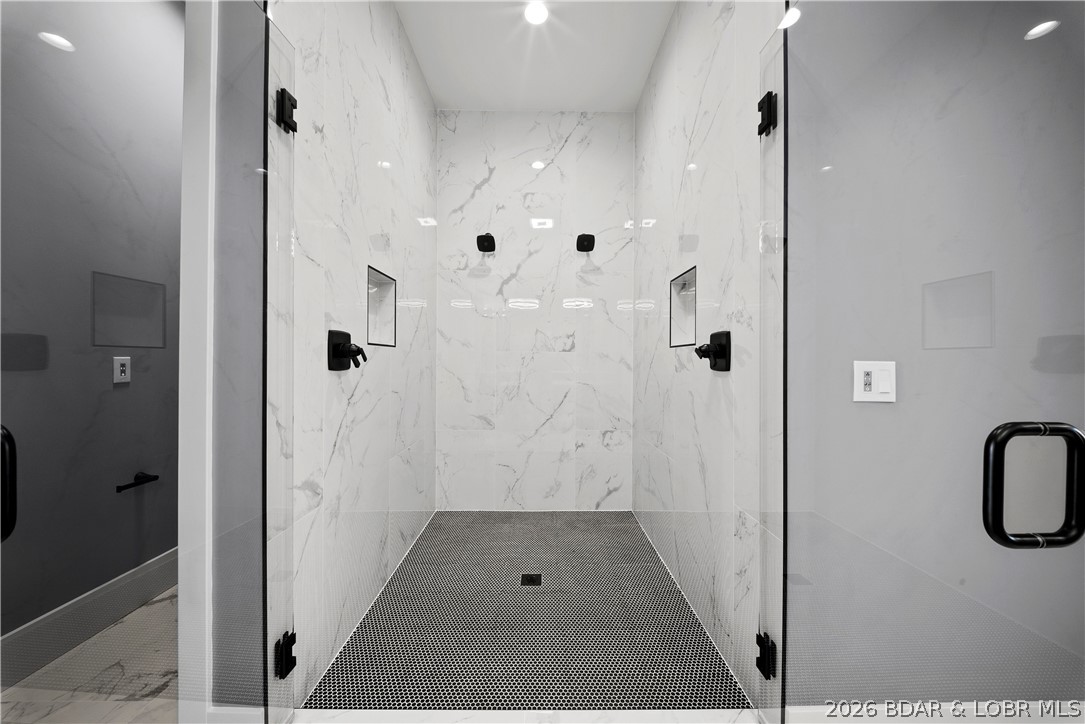 1356 Duckhead Road Lake Ozark, MO 65049 - Photo 38 of 99 Walk-In Tiled Shower w/ Double Shower Heads
