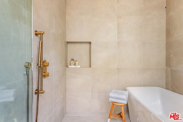 a bathroom with a bathtub