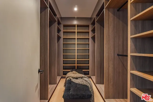 a view of walk in closet with empty racks