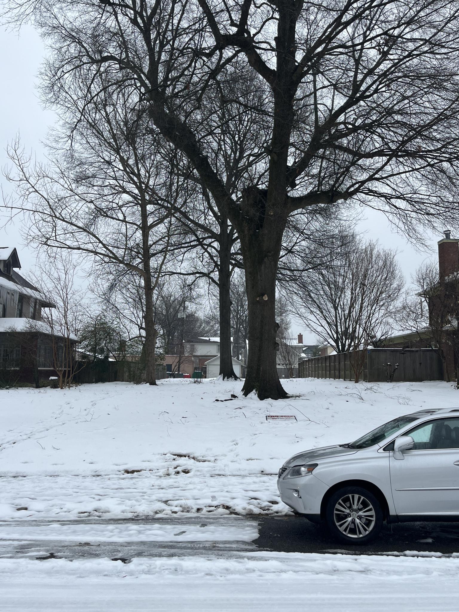 a view of a covered with snow in front of house