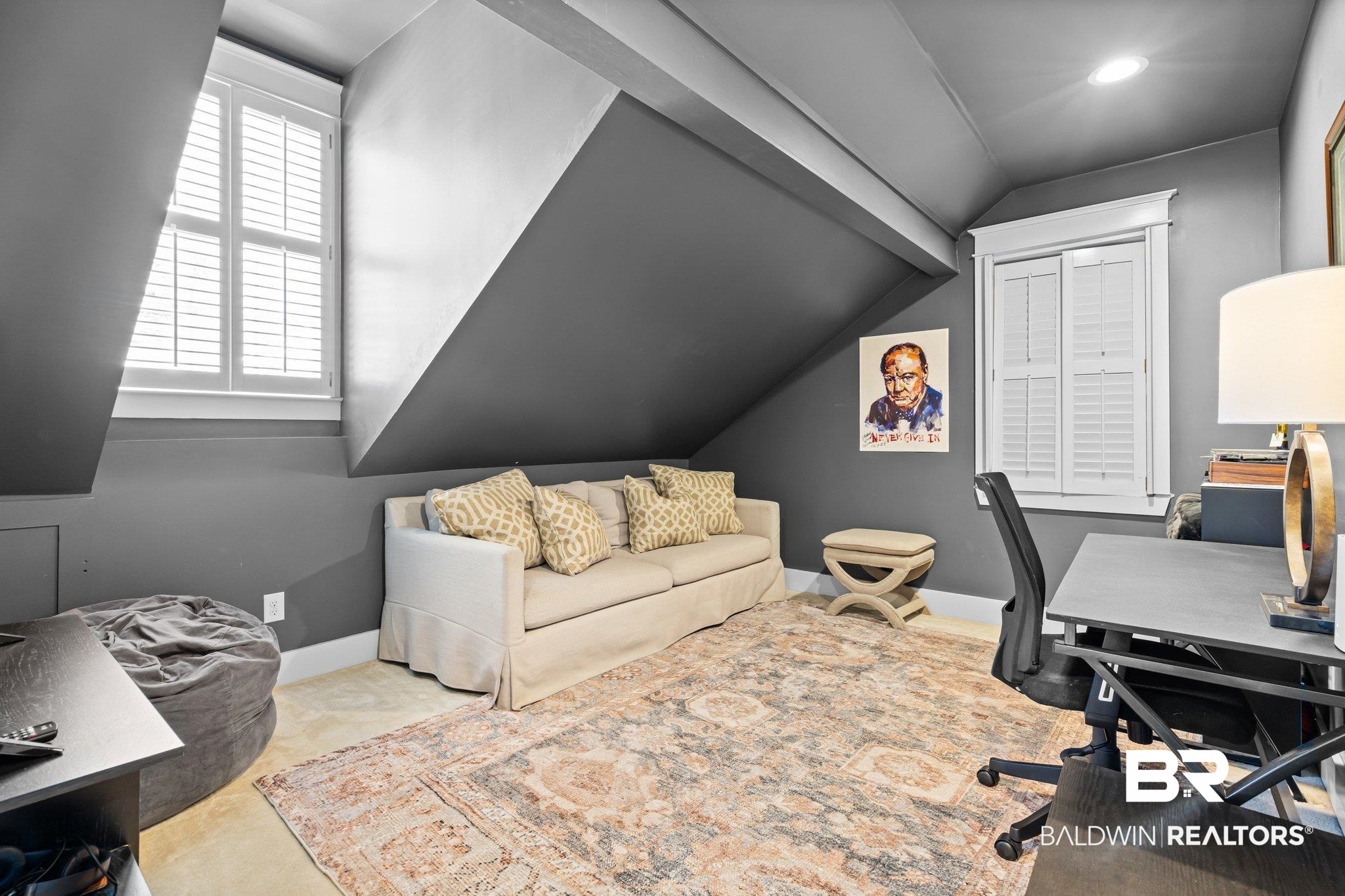 3921 McGregor Court Mobile, AL 36608 - Photo 25 of 41 Carpeted home office with lofted ceiling and baseboards