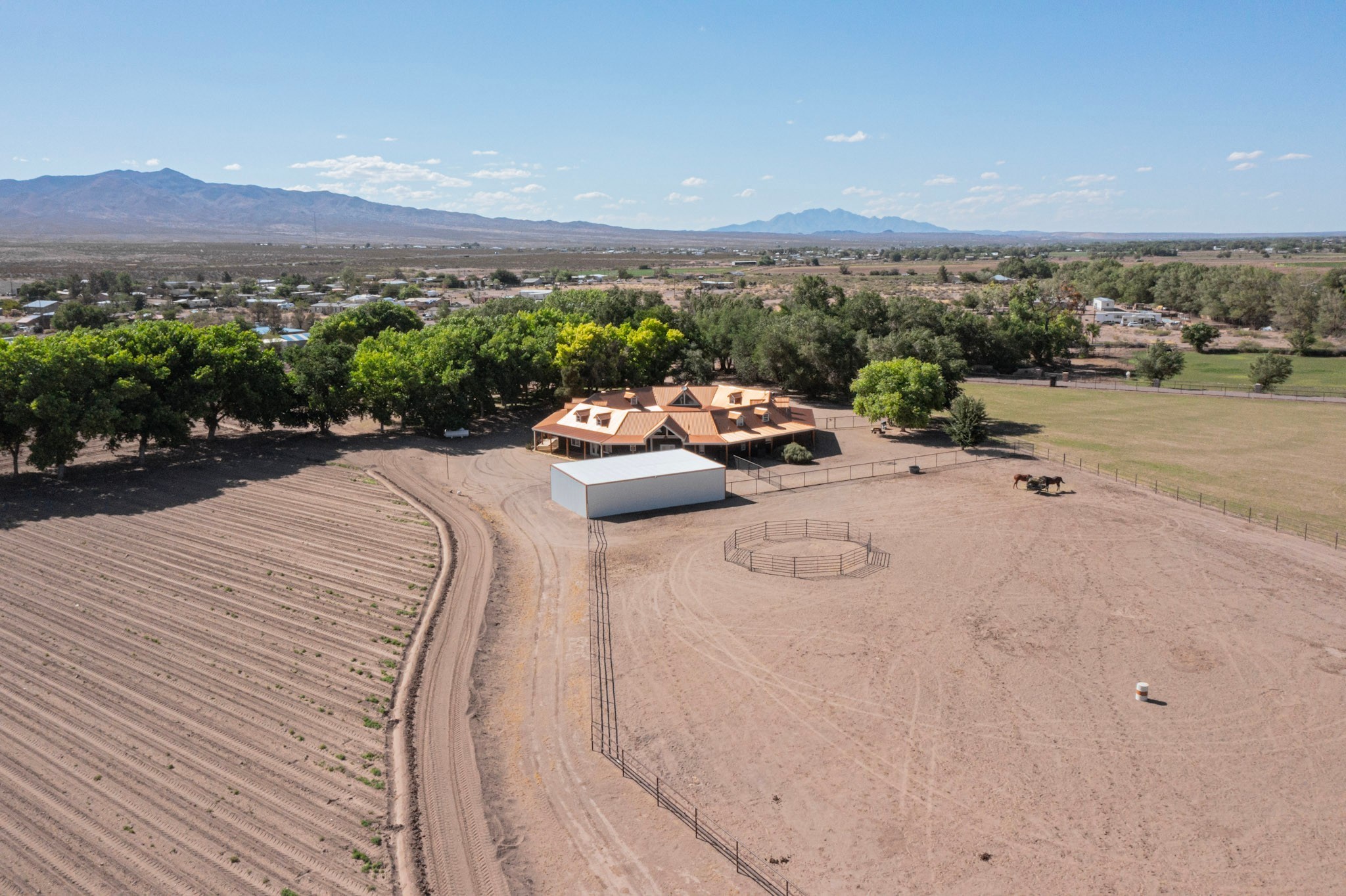 26 Schmittle Road Socorro, NM 87801 - Photo 57 of 80 Aerial view of corral/pasture and part of planted field
