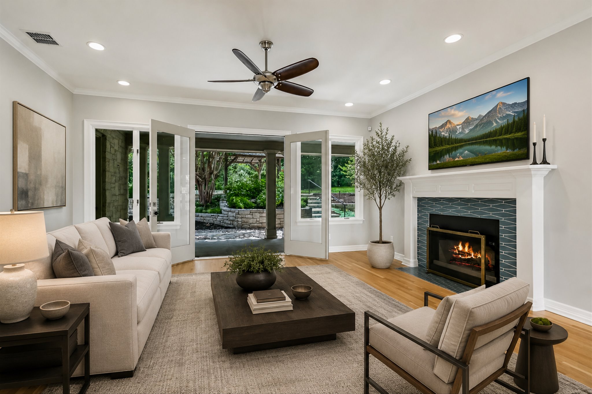 18 Ehrlich Road Austin, TX 78746 - Photo 5 of 36 Front living room with access to the 40'+ covered porch.
virtually staged