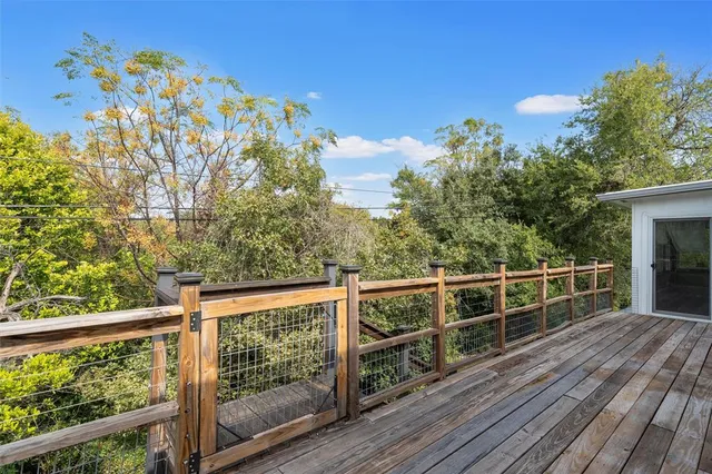 a view of a balcony with mountain view
