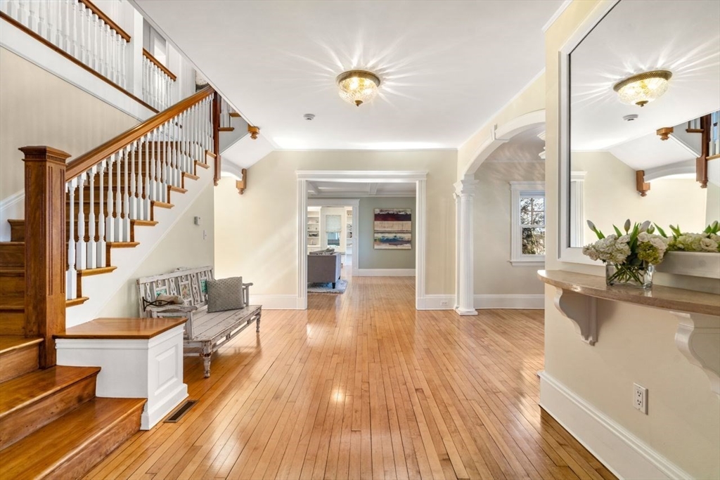 46 Hyslop Road Brookline, MA 02445 - Photo 3 of 33 a living room with couches and potted plants with wooden floor