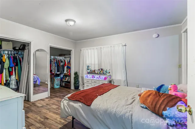 a bed room with a bed and a walk in closet