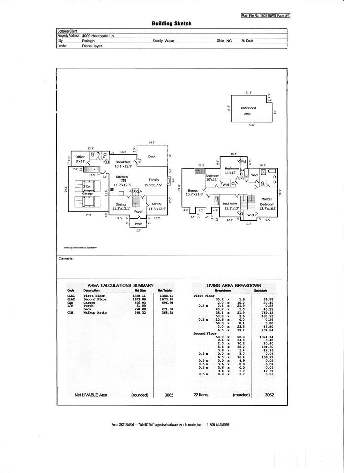 4000 Heathgate Lane Raleigh, NC 27613 - Photo 19 of 19 home was professionally measured by licensed appraiser Floor Plan